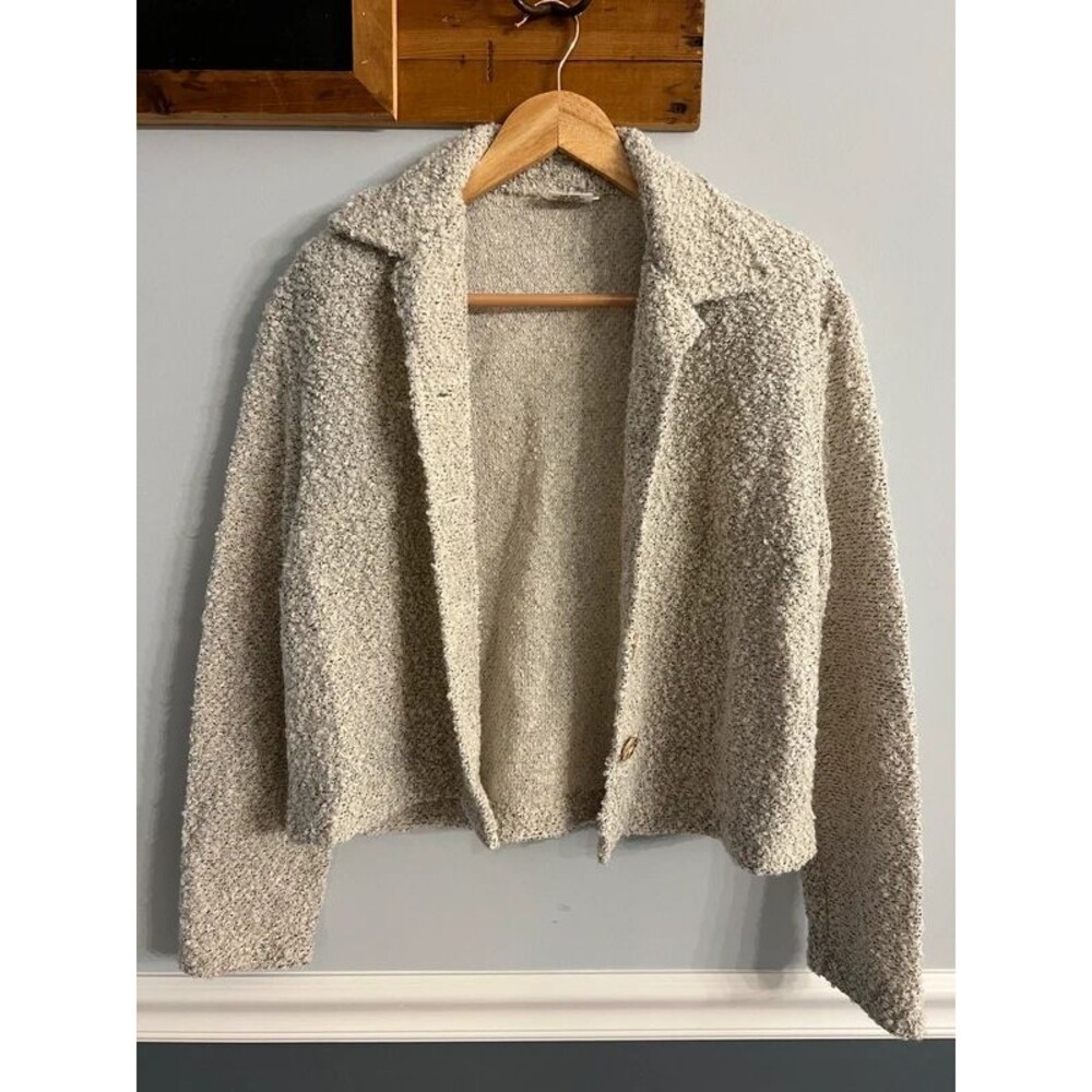 Vintage 90s Clio Wool Blend Textured Button Front Cardigan bouclé sweater jacket